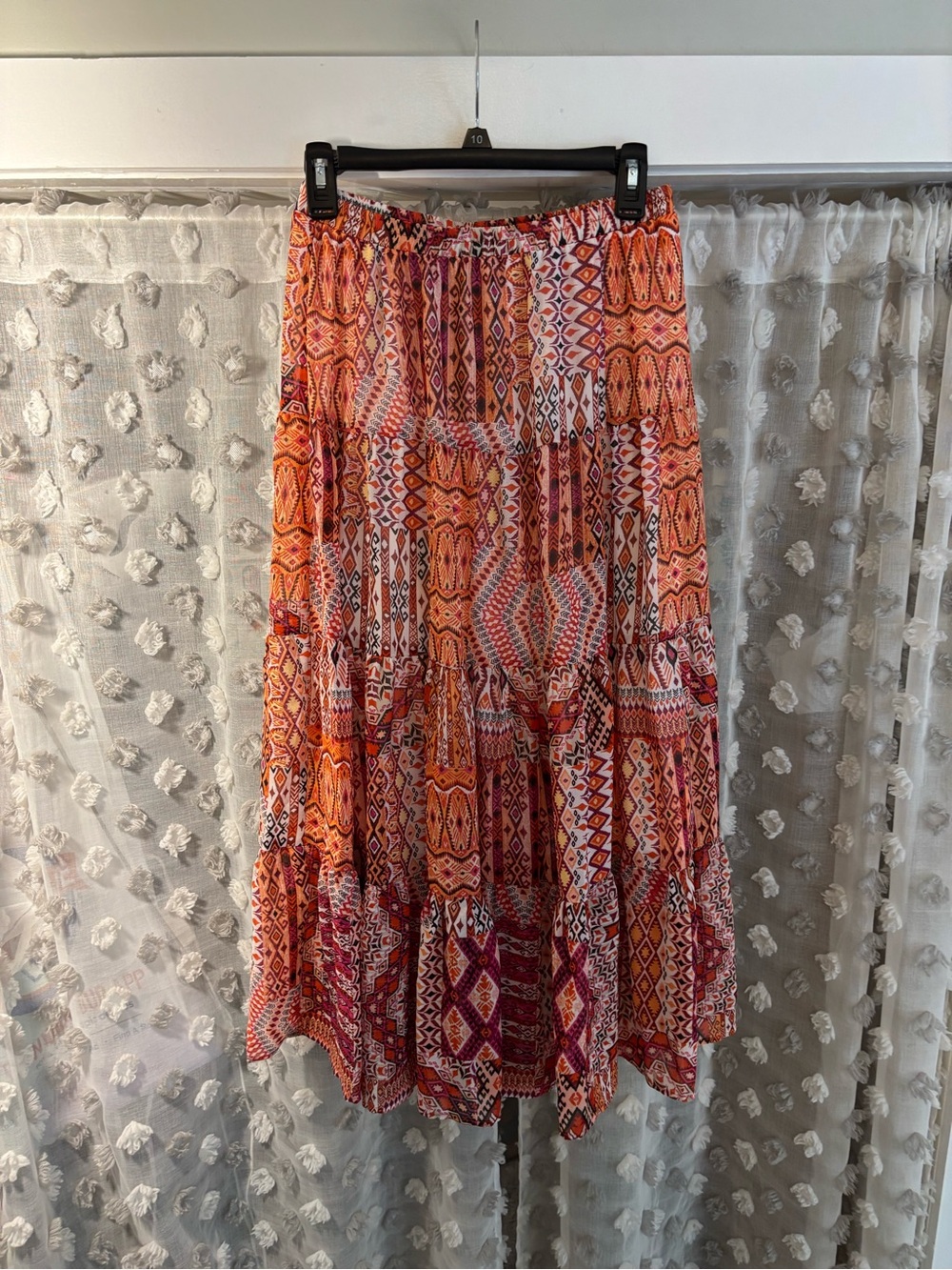 Christopher & Banks Orange and Pink Geometric Tiered Maxi Skirt